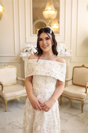 Kalina Beyaz Maxi Çiçekli Özel Tasarım Dantel Nişan Nikah Elbise