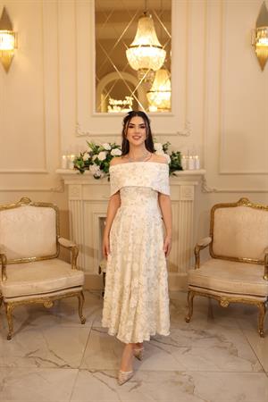 Kalina Prenses Beyaz Çiçekli Özel Tasarım Dantel Nişan Nikah Elbise