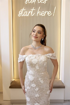 Kalina Kalem Bej Beyaz Özel Tasarım Elbise
