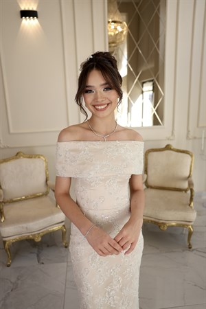 Labella Kalem Beyaz Dantel Nikah Nişan Söz Elbisesi