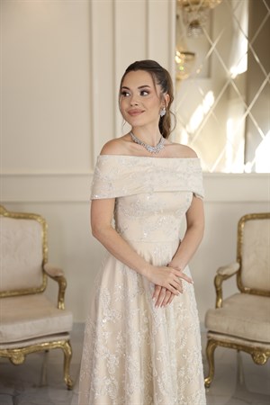 Labella Prenses Beyaz Dantel Nikah Nişan Söz Elbisesi