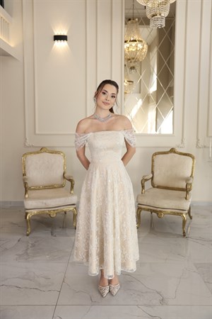 Labella Prenses Beyaz Dantel Nikah Nişan Söz Elbisesi
