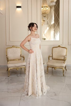 Labella Prenses Beyaz Maxi Dantel Nikah Nişan Söz Elbisesi