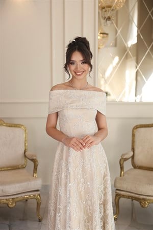 Labella Prenses Beyaz Maxi Dantel Nikah Nişan Söz Elbisesi