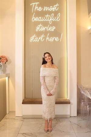 Lalin Pile Dantel Bolero Beyaz Çiçekli Nişan Nikah Davet Elbise