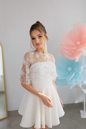 Laressa Mini Pelerinli Dantel After Parti Tasarım Elbise