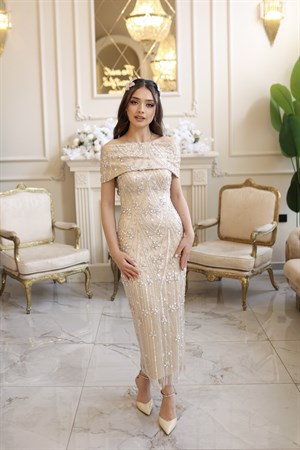 Laura Bej Bolero Taşlı Özel Tasarım Elbise