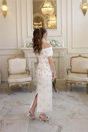 Laura Kalem Beyaz Dantel Nikah Nişan Söz Elbisesi