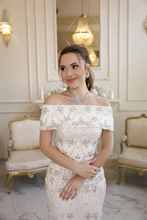 Laura Kalem Beyaz Dantel Nikah Nişan Söz Elbisesi