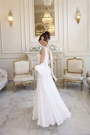 Lidya Blair Dantel Beyaz Şifon Tasarım Nikah Nişan Söz Elbisesi