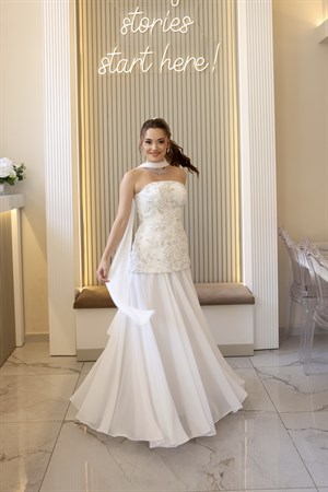 Lidya Kalina Şifon Korse Etek Beyaz Nikah Nişan Elbise