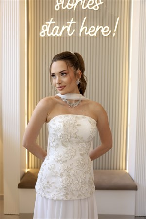 Lidya Kalina Şifon Korse Etek Beyaz Nikah Nişan Elbise
