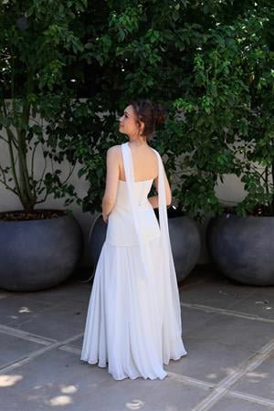 Lidya Beyaz Şifon Tasarım Nikah Nişan Söz Elbisesi