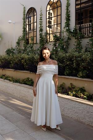 Linda Beyaz Prenses Özel Tasarım Dantel Detaylı Nikah Nişan Söz Elbisesi