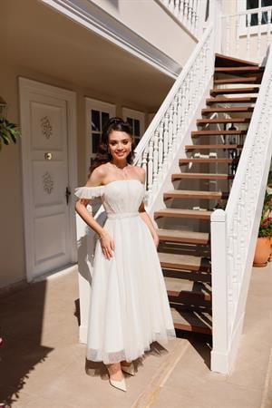 Melissa Beyaz Simli Tül Özel Tasarım Nikah Nişan Söz Elbisesi