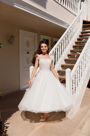 Melissa Beyaz Simli Tül Özel Tasarım Nikah Nişan Söz Elbisesi