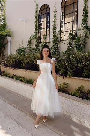 Melissa Beyaz Simli Tül Özel Tasarım Nikah Nişan Söz Elbisesi