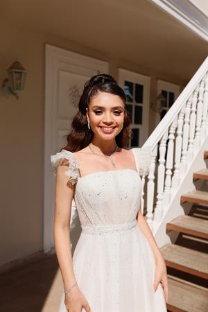 Melissa Beyaz Simli Tül Özel Tasarım Nikah Nişan Söz Elbisesi