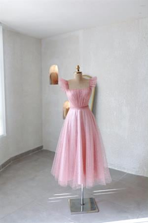 Melissa Pudra Özel Tasarım Simli Tül Abiye Elbise