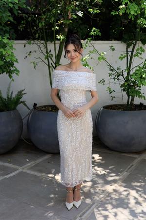 Miranda Beyaz Çiçekli Özel Tasarım Dantel Abiye Elbise