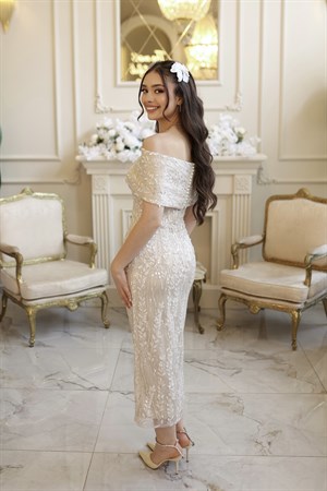 Miranda Kalem Beyaz Yeni Dantel Bolero Nişan Elbise