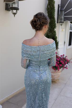 Miranda Yeşil Çiçekli Özel Tasarım Dantel Abiye Elbise