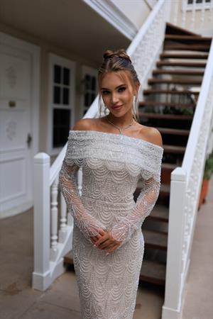 Monica Bolero Kalem Özel Tasarım Dantel Nişan Nikah Elbisesi