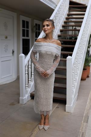 Monica Bolero Kalem Özel Tasarım Dantel Nişan Nikah Elbisesi