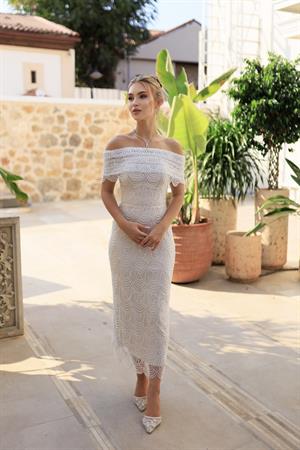Monica Bolero Kalem Özel Tasarım Dantel Nişan Nikah Elbisesi