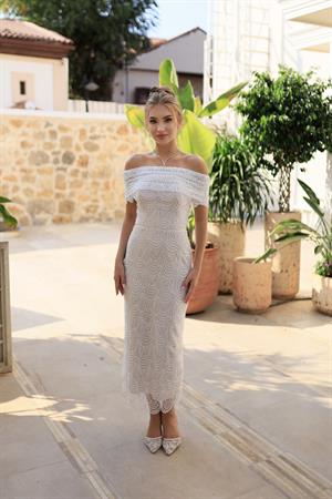 Monica Bolero Kalem Özel Tasarım Dantel Nişan Nikah Elbisesi