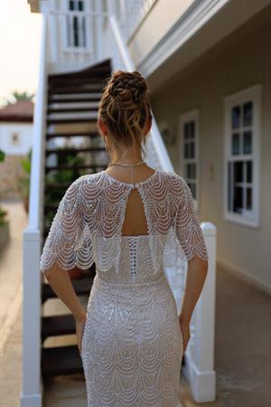Monica Pelerin Kalem Özel Tasarım Dantel Nişan Nikah Elbisesi