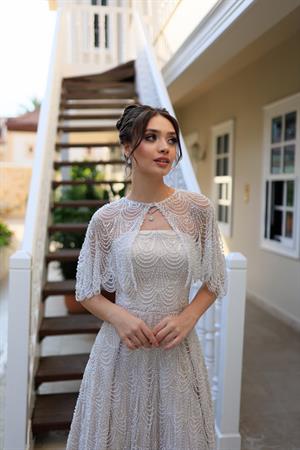 Monica Pelerin Prenses Özel Tasarım Dantel Nişan Nikah Elbisesi