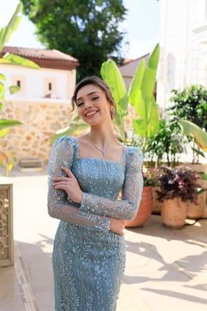Nastya Yeşil Midi Boy Özel Tasarım Dantel Abiye Elbise