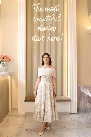 Ares Prenses  Beyaz Çiçekli Özel Tasarım Dantel Nişan Nikah Elbise