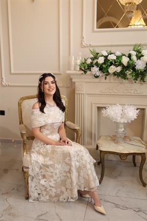Ares Prenses  Beyaz Çiçekli Özel Tasarım Dantel Nişan Nikah Elbise