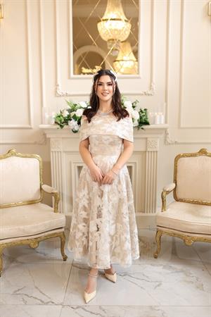 Ares Prenses  Beyaz Çiçekli Özel Tasarım Dantel Nişan Nikah Elbise