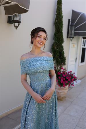 Miranda Prenses Yeşil Çiçekli Özel Tasarım Dantel Abiye Elbise