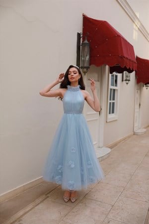 Rose Bebek Mavi Özel Tasarım Tül Abiye