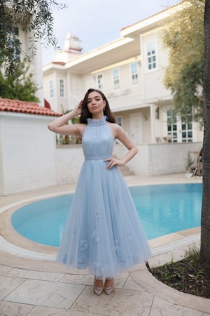 Rose Bebek Mavi Özel Tasarım Tül Abiye