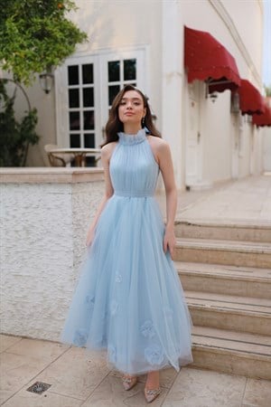 Rose Bebek Mavi Özel Tasarım Tül Abiye