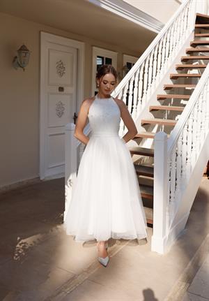 Santa Beyaz İncili Özel Tasarım Nikah Nişan Söz Elbisesi