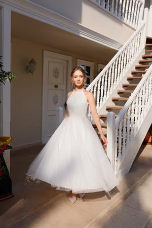 Santa Beyaz İncili Özel Tasarım Nikah Nişan Söz Elbisesi