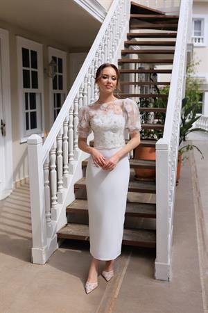 Sienna Kalem Beyaz Özel Tasarım Dantel Detaylı Nikah Nişan Söz Elbisesi
