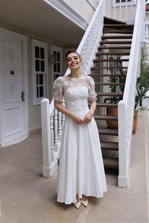Sienna Prenses Beyaz Özel Tasarım Dantel Detaylı Elbise