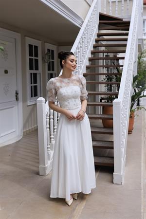 Sienna Prenses Beyaz Özel Tasarım Dantel Detaylı Elbise