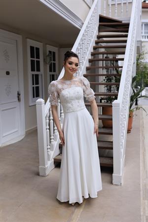 Sienna Prenses Beyaz Özel Tasarım Dantel Detaylı Elbise