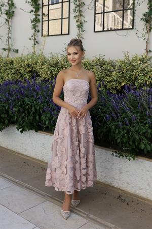 Sindirella Prenses Pudra Pembe Dantel Bolero Çiçekli Özel Tasarım Dantel Abiye Elbise