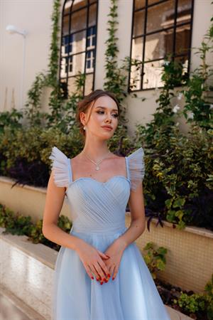 Sofia Bebek Mavi Özel Tasarım Abiye Tül Elbise