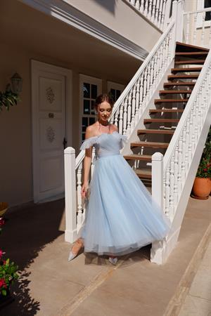 Sofia Bebek Mavi Özel Tasarım Abiye Tül Elbise