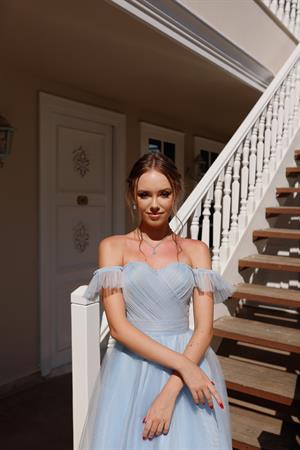 Sofia Bebek Mavi Özel Tasarım Abiye Tül Elbise